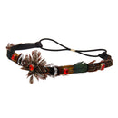 Women Feather Tassel Belt Headband Bohemian Style with Red Rhinestone Decor