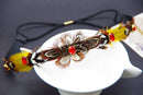 Women Feather Tassel Belt Headband Bohemian Style with Red Rhinestone Decor