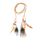 Womens Feather Tassels Belt Braided Headband Bohemian Style Beige