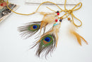 Womens Feather Tassels Belt Braided Headband Bohemian Style Beige