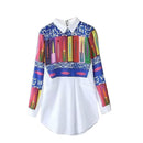 Women Fashionable Stylish Smooth Long Sleeves Floral Print Collar Shirt L