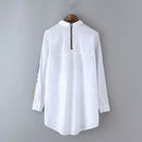 Women Fashionable Stylish Smooth Long Sleeves Floral Print Collar Shirt M