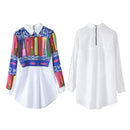 Women Fashionable Stylish Smooth Long Sleeves Floral Print Collar Shirt M