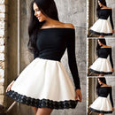 Women Lace Cotton Blend Party Cocktail Evening Party Long Sleeves Mini Dress Fashion Accessory L