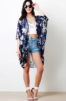 Fashionable Floral Pattern Charms Chiffon Loose Blouse Kimono Cardigan Jacket Blouse Top for Women Girls Summer Clothing Size M