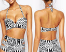 Women Girls Ladies Polyester Bandage Strappy Floral Bikini Push-up Unpadded Bra Swimsuit Bathing Swimwear M BC Cup