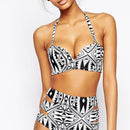 Women Girls Ladies Polyester Bandage Strappy Floral Bikini Push-up Unpadded Bra Swimsuit Bathing Swimwear M BC Cup