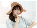 Women Fashionable Straw Pattern Wide Brim Hat Sun Beach Party Clothing Accessory Khaki