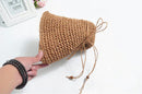Women Fashionable Straw Pattern Wide Brim Hat Sun Beach Party Clothing Accessory Khaki