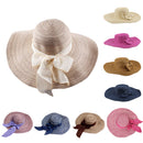 Wide Brim Sun Hat Cap Straw Bowknot Charms Hat Cap for Ladies Womens Summer Beach Outdoor Clothing Fashion Accessory Navy Blue