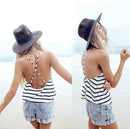 Women Fashionable Striped Sleeveless Vest Top Blouse Tank Top T-shirt L