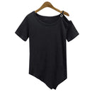 Women Fashionable Cotton Blend Loose Off Shoulder Shirt Top Blouse Black L