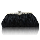 Glossy Satin Two Inner Pouches Handheld Clutch Bag With Metal Chain Wedding Party Supplies Black