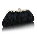 Glossy Satin Two Inner Pouches Handheld Clutch Bag With Metal Chain Wedding Party Supplies Black