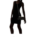 Glossy Satin Two Inner Pouches Handheld Clutch Bag With Metal Chain Wedding Party Supplies Black