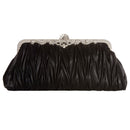 Glossy Satin Two Inner Pouches Handheld Clutch Bag With Metal Chain Wedding Party Supplies Black