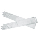 Women Ladies Fashionable Opera Evening Wedding Bridal Prom Party Long Satin Gloves 1 Pair Silver