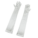 Women Ladies Fashionable Opera Evening Wedding Bridal Prom Party Long Satin Gloves 1 Pair Silver