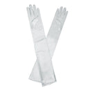Women Ladies Fashionable Opera Evening Wedding Bridal Prom Party Long Satin Gloves 1 Pair Silver