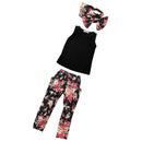Set Of Baby Girls Comfortable Fashionable Floral Cotton Blend T-Shirt Pants Headband 90