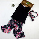 Set Of Baby Girls Comfortable Fashionable Floral Cotton Blend T-Shirt Pants Headband 90