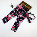 Set Of Baby Girls Comfortable Fashionable Floral Cotton Blend T-Shirt Pants Headband 90
