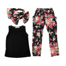 Set Of Baby Girls Comfortable Fashionable Floral Cotton Blend T-Shirt Pants Headband 120