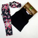 Set Of Baby Girls Comfortable Fashionable Floral Cotton Blend T-Shirt Pants Headband 120