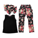Set Of Baby Girls Comfortable Fashionable Floral Cotton Blend T-Shirt Pants Headband 120
