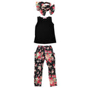 Set Of Baby Girls Comfortable Fashionable Floral Cotton Blend T-Shirt Pants Headband 130