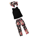 Set Of Baby Girls Comfortable Fashionable Floral Cotton Blend T-Shirt Pants Headband 130