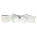 Women Girls Ladies PU Leather Fashionable Wide Stretch Bow Shaped Waist Belt Band White