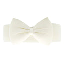 Women Girls Ladies PU Leather Fashionable Wide Stretch Bow Shaped Waist Belt Band White