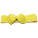 Women Girls Ladies PU Leather Fashionable Wide Stretch Bow Shaped Waist Belt Band Yellow