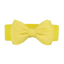 Women Girls Ladies PU Leather Fashionable Wide Stretch Bow Shaped Waist Belt Band Yellow