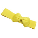 Women Girls Ladies PU Leather Fashionable Wide Stretch Bow Shaped Waist Belt Band Yellow