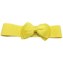 Women Girls Ladies PU Leather Fashionable Wide Stretch Bow Shaped Waist Belt Band Yellow
