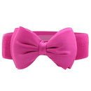 Women Girls Ladies PU Leather Fashionable Wide Stretch Bow Shaped Waist Belt Band Rose Red