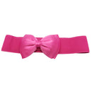 Women Girls Ladies PU Leather Fashionable Wide Stretch Bow Shaped Waist Belt Band Rose Red