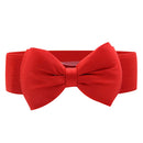Women Girls Ladies PU Leather Fashionable Wide Stretch Bow Shaped Waist Belt Band Red