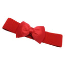 Women Girls Ladies PU Leather Fashionable Wide Stretch Bow Shaped Waist Belt Band Red