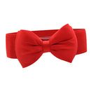 Women Girls Ladies PU Leather Fashionable Wide Stretch Bow Shaped Waist Belt Band Red