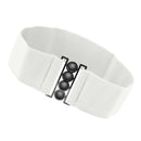Women Comfortable Wear Elastic Faux Leather Buckle Waist Shaper Waist Wide Belt Stretch Waistband White