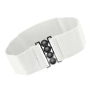 Women Comfortable Wear Elastic Faux Leather Buckle Waist Shaper Waist Wide Belt Stretch Waistband White