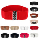 Women Comfortable Wear Elastic Faux Leather Buckle Waist Shaper Waist Wide Belt Stretch Waistband White