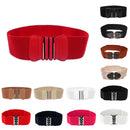 Women Comfortable Wear Elastic Faux Leather Buckle Waist Shaper Waist Wide Belt Stretch Waistband White