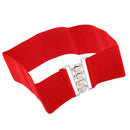 Women Comfortable Wear Elastic Faux Leather Buckle Waist Shaper Waist Wide Belt Stretch Waistband Red