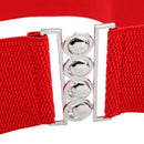 Women Comfortable Wear Elastic Faux Leather Buckle Waist Shaper Waist Wide Belt Stretch Waistband Red