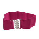 Women Comfortable Wear Elastic Faux Leather Buckle Waist Shaper Waist Wide Belt Stretch Waistband Rose Red
