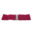 Women Comfortable Wear Elastic Faux Leather Buckle Waist Shaper Waist Wide Belt Stretch Waistband Rose Red